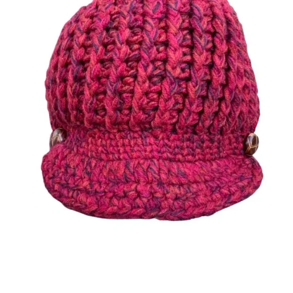 C.C Exclusives Crochet Chunky Knit Newsboy Hat Red Slouchy Baker Boy - Picture 2 of 7